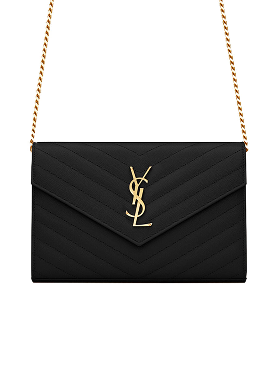 Monogram chain wallet in grain de poudre embossed leather ysl Clearance