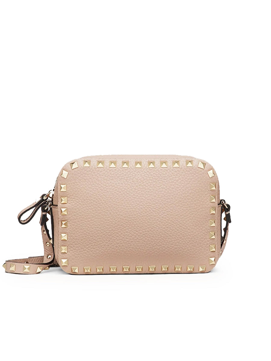 Small rockstud metallic grainy leather crossbody bag Clearance