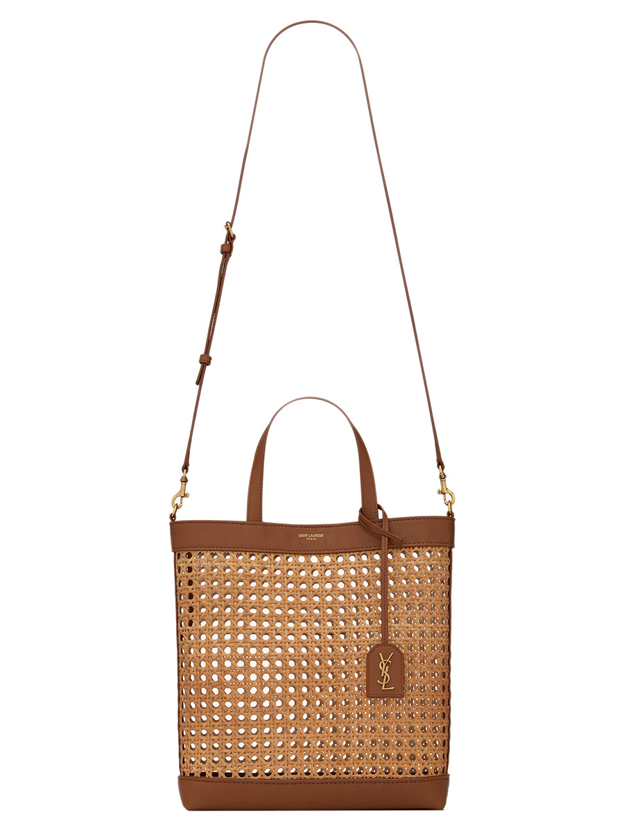 N/S Toy Shopping Bag in Woven Cane and Leather COSETTE